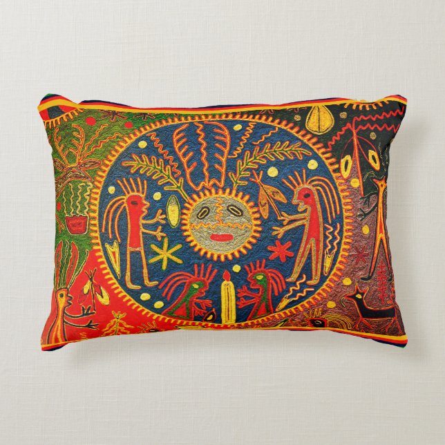 Huichol Shaman Throw Pillow (Front)