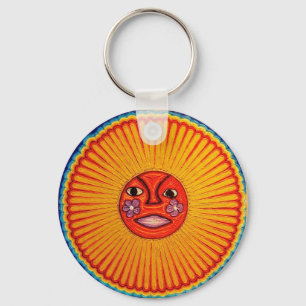 Huichol String Art Sun Mexican Folk Art Keychain