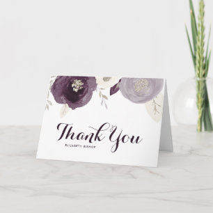Huile d'argent et fleurs violettes Carte de remerc
