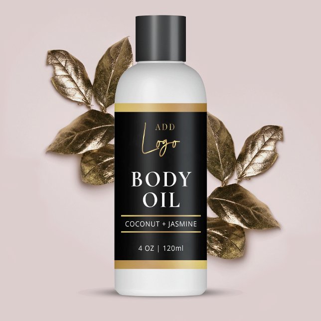 Huile de corps noir et or 4 OZ Étiquette de boutei (Elevate your cosmetic bottles with this black and gold product ingredients sticker)