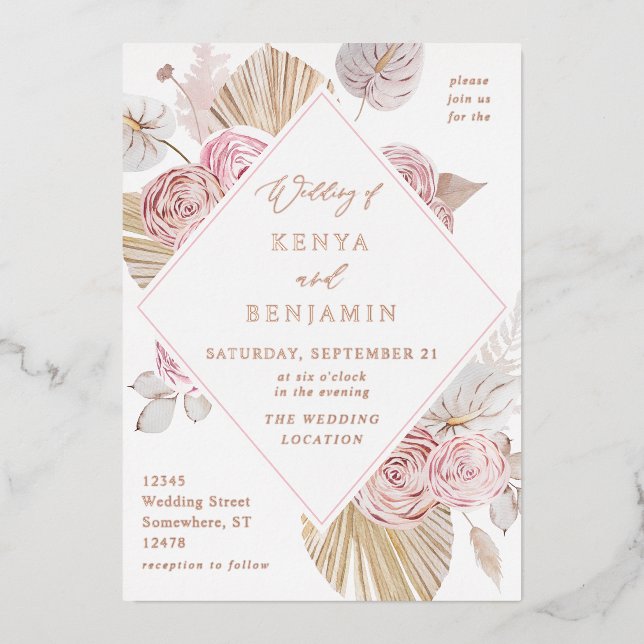 Huile de Faire-part de mariage de Boho rose (Recto)
