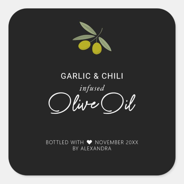 Huile d'olive infusée maison Autocollant carré (Devant)