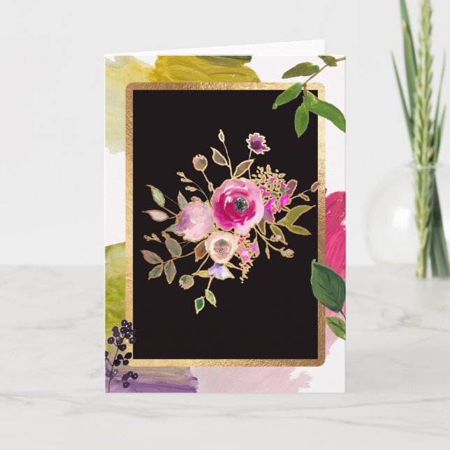 Huile d'or, bouquet floral, carte de voeux vierge (Devant)