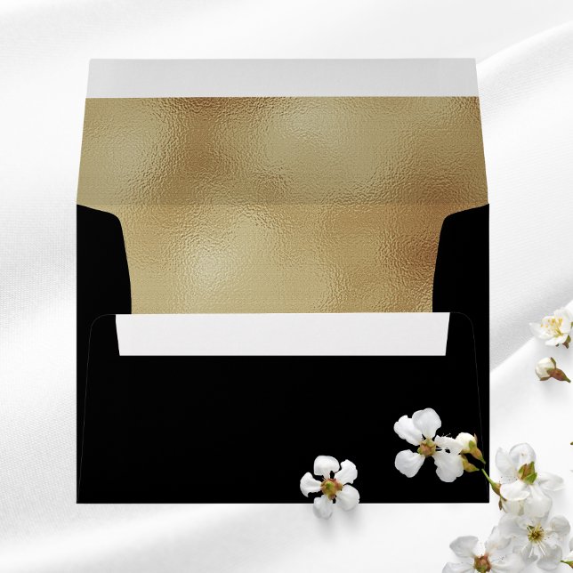 Huile d'or Faux Noir Personnalisée Enveloppe Forme (Black Faux Gold Foil Wedding Envelope)