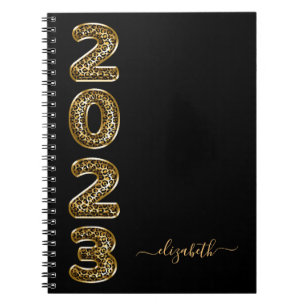 Huile noire léopard animal monogramme journal 2023