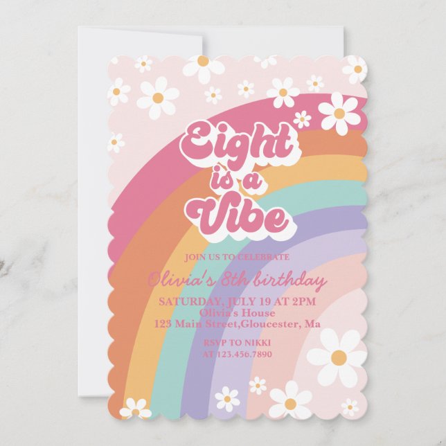 Huit est Vibe Rainbow 8th Birthday Invitation (Devant)