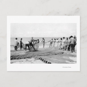 Hukilau Nets men Fishing Hawaii Surf Photograph Postcard