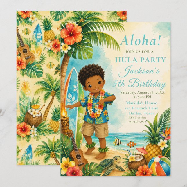 Hula Birthday Party Invitation (Front/Back)