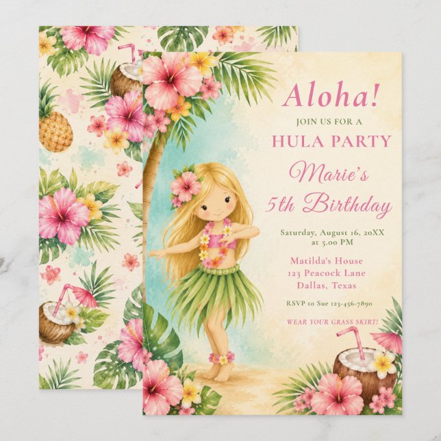 Hula Birthday Party Invitation (Front/Back)