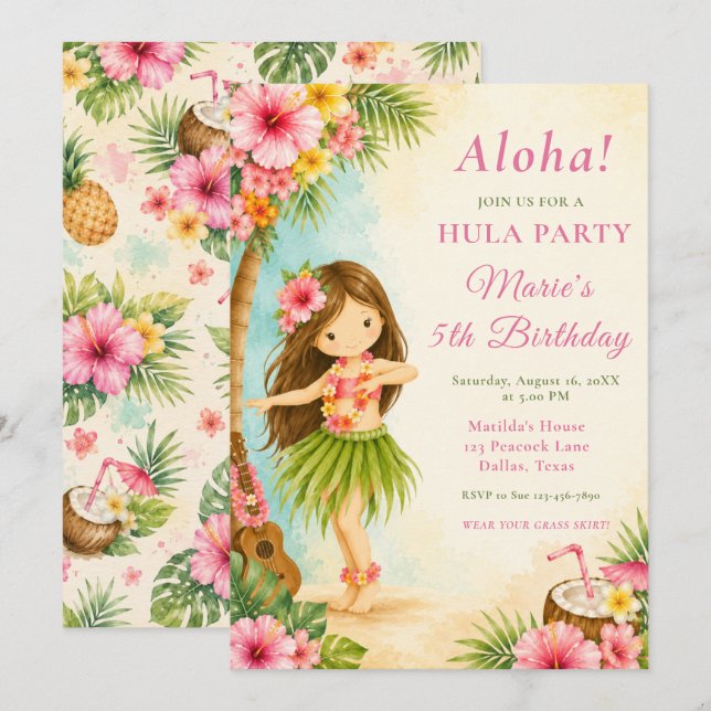 Hula Birthday Party Invitation (Front/Back)