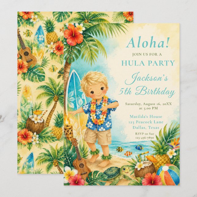 Hula Birthday Party Invitation (Front/Back)