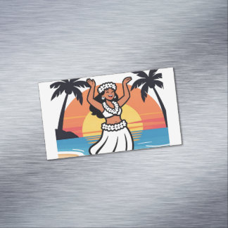 Hula dance beach party sunset tropical island art 	Magnetic business card