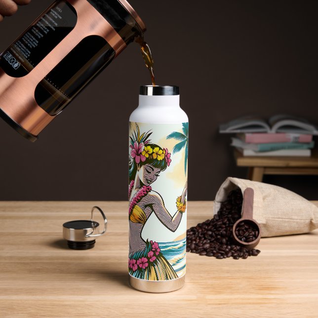 Hula Dancer on the Hawaiian Islands Aloha Water Bottle (Coffee)