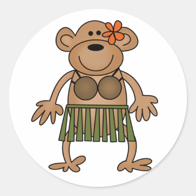 Hula Dancing Monkey Classic Round Sticker (Front)
