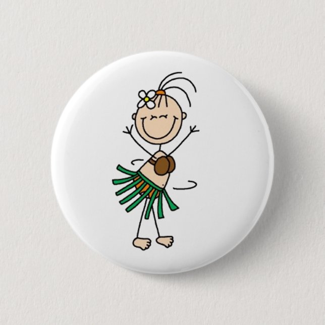 Hula Dancing Stick Figure 2 Inch Round Button (Front)