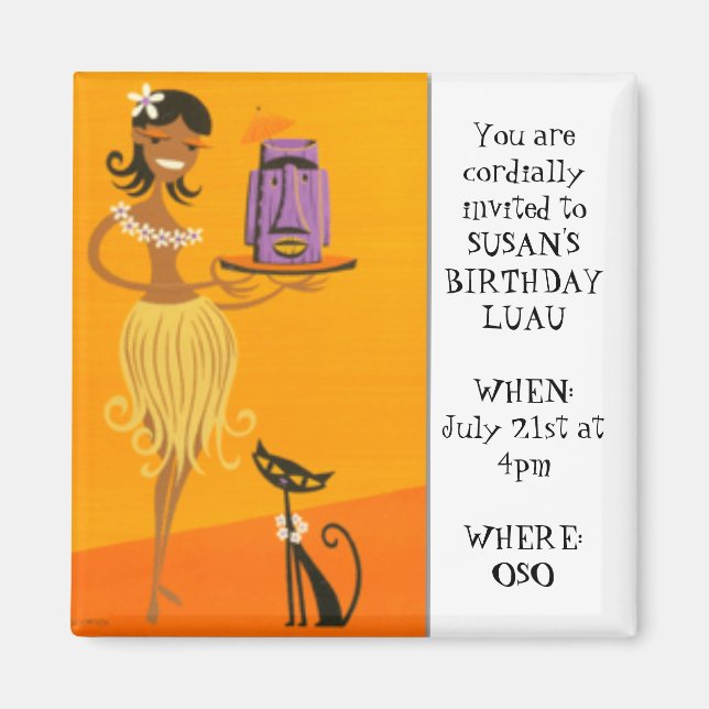 Hula girl and cat 2 magnet (Front)