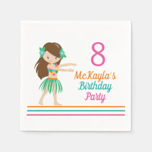 Hula Girl Cute Custom Luau Birthday Party Napkin