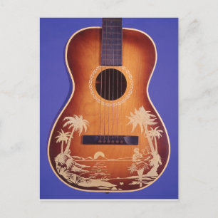 Hula Girl Playing Ukulele Pretty Guitar Art Postcard