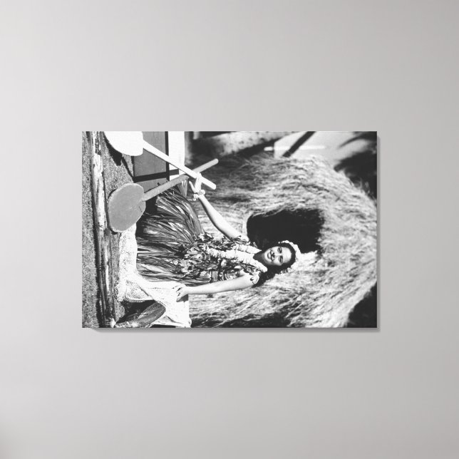 Hula Girl with Outrigger Canoe Hawaii Photograph Canvas Print (Front)