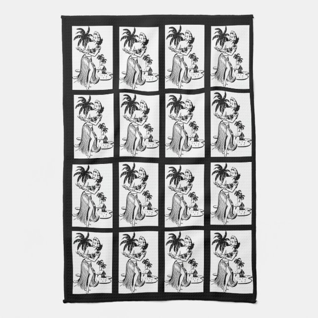 Hula Girls Dancer Hawaiian Palm Tree Tropical Kitc Kitchen Towel (Vertical)