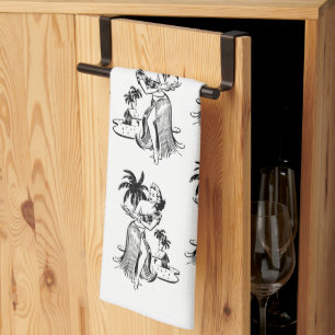 Hula Girls Hawaii Tropical Dancers Luau Palm Tree  Kitchen Towel
