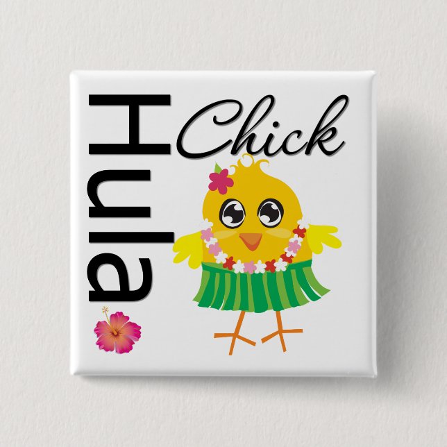 Hula Hawaii Chick 2 Inch Square Button (Front)