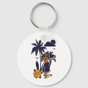 Hula Hawaiian Girl Vintage Graphic Keychain