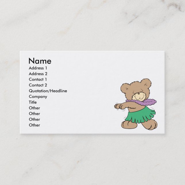 hula hawaiian vacation cute teddy bear design business card (Front)