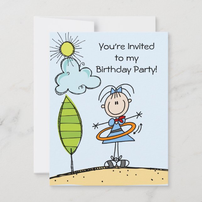 Hula Hoop Figure Girl Birthday Invitations (Devant)