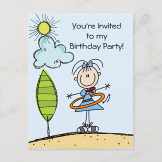 Hula Hoop Stick Figure Girl Birthday Invites