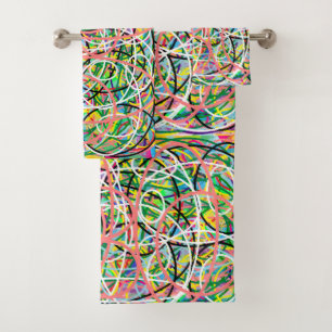 Hula hoops mixed pattern design multi coloured bath towel set