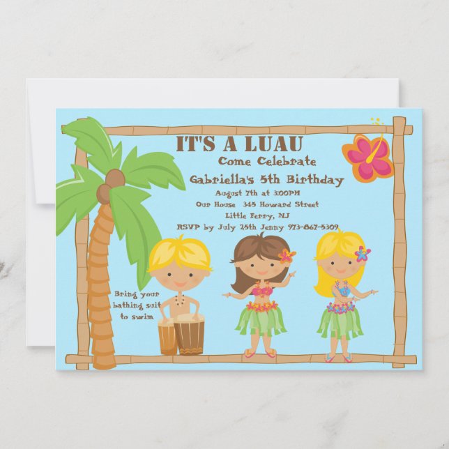 Hula Kids Luau Birthday Invitation (Front)