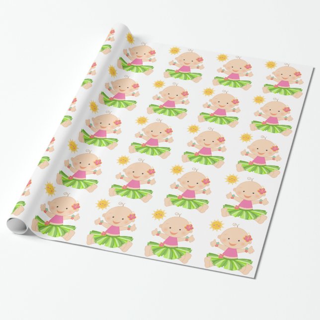 Hula Luau Baby Shower Wrapping Paper (Unrolled)