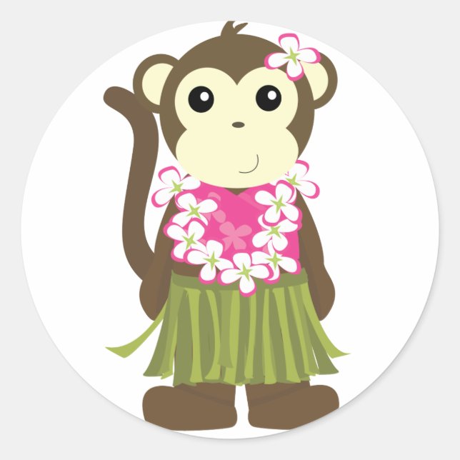 Hula Monkey Classic Round Sticker (Front)