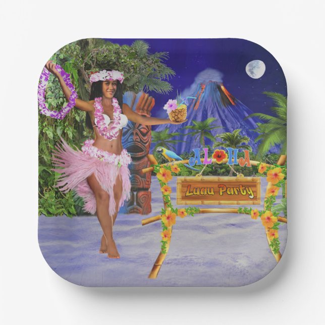 Hula on over to Our Luau Party Paper Plate (Front)