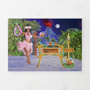 HULA ON OVER TO OUR LUAU Tri-Fold INVITATION