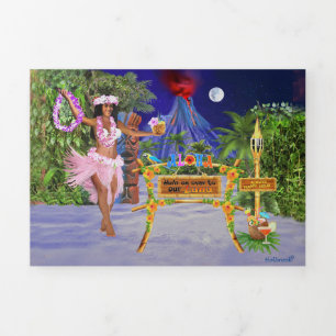 HULA ON OVER TO OUR LUAU Tri-Fold INVITATION
