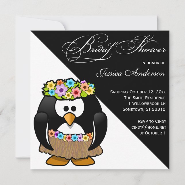 Hula Penguin Bride Bridal Shower Invite (Front)