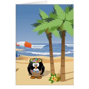 Hula penguin on vacation cartoon illustration