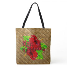Hula Red Hibiscus Mele Kalikimaka Christmas Bag