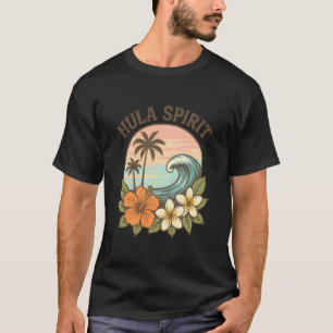 Hula Spirit Retro Surf Wave Hibiscus Plumeria Flow T-Shirt