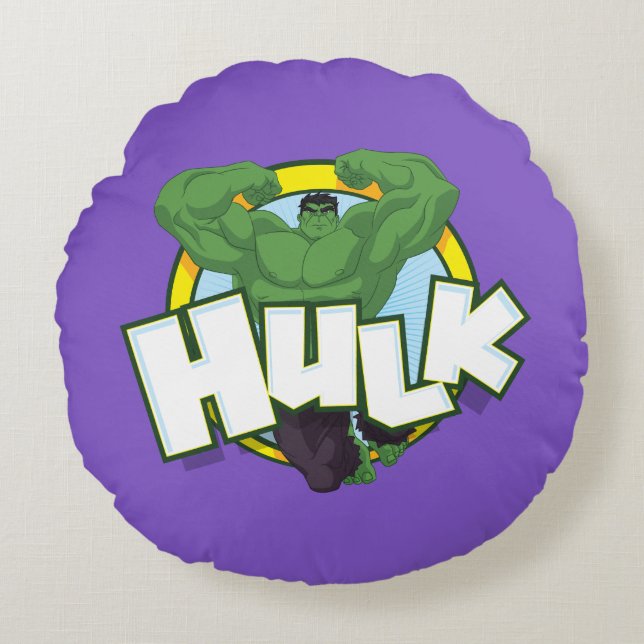 Hulk Character and Name Graphic Round Pillow (Front)