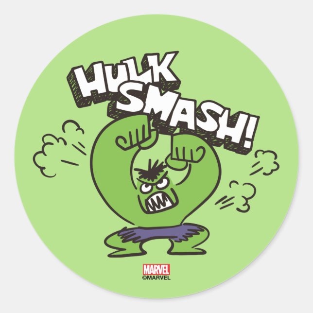 Hulk Smash Angry Doodle Graphic Classic Round Sticker (Front)