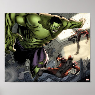 Hulk Smashing His Enemies Poster