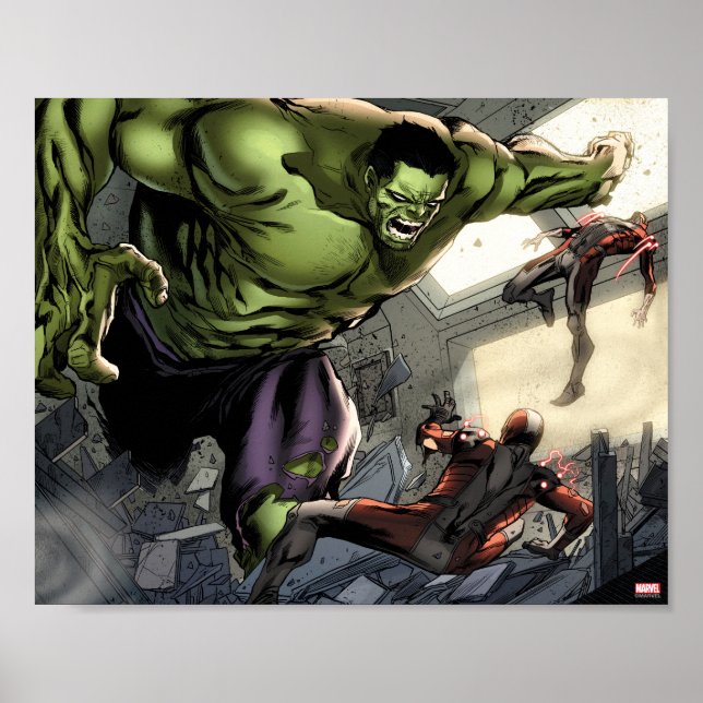 Hulk Smashing His Enemies Poster (Front)