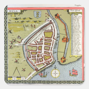 Hull, detail from map of North and East Ridings Square Sticker