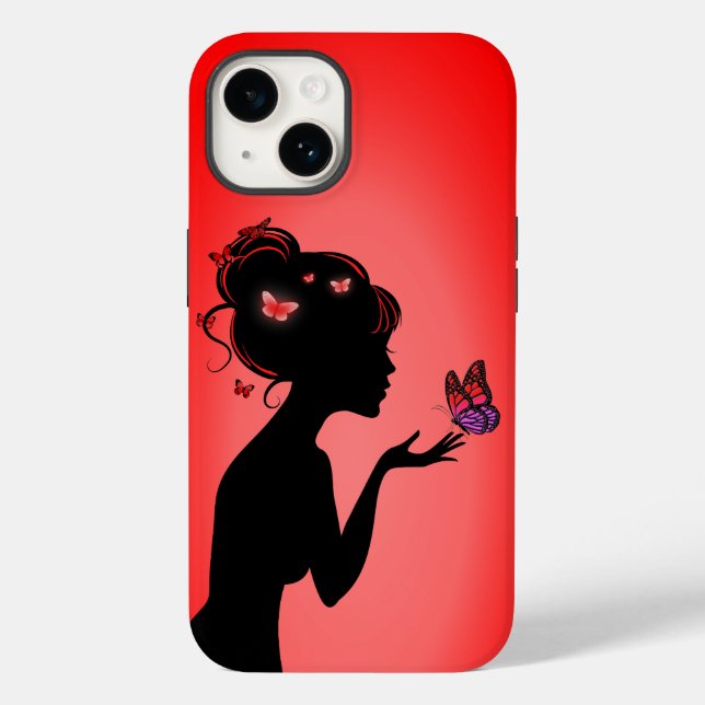 Hull For iPhone 14 The woman butterflies red Case-Mate iPhone Case (Back)