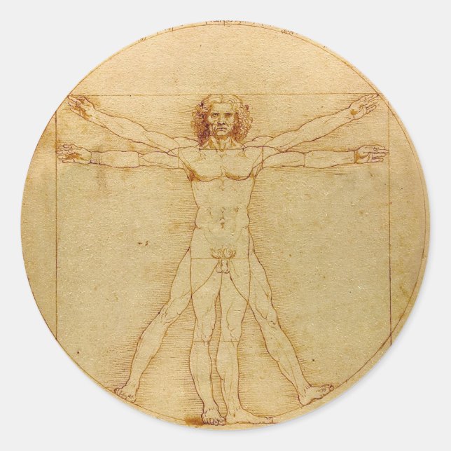 Human Anatomy, Vitruvian Man by Leonardo da Vinci Classic Round Sticker (Front)