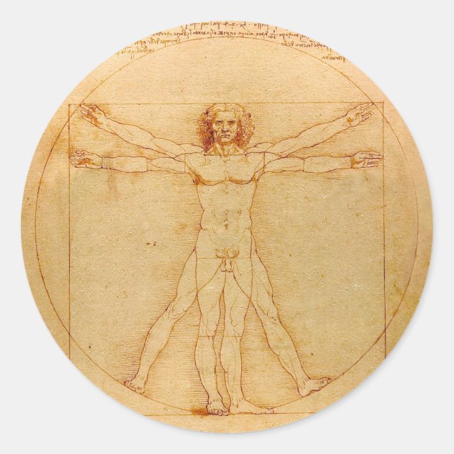 Human Anatomy, Vitruvian Man by Leonardo da Vinci Classic Round Sticker (Front)