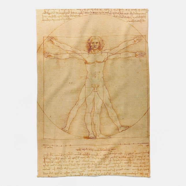 Human Anatomy, Vitruvian Man by Leonardo da Vinci Kitchen Towel (Vertical)